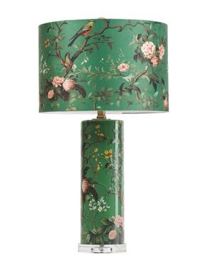 1-Karma Home 27in 3d Printed Bird Floral Crystal Lamp With Velvet Shade
